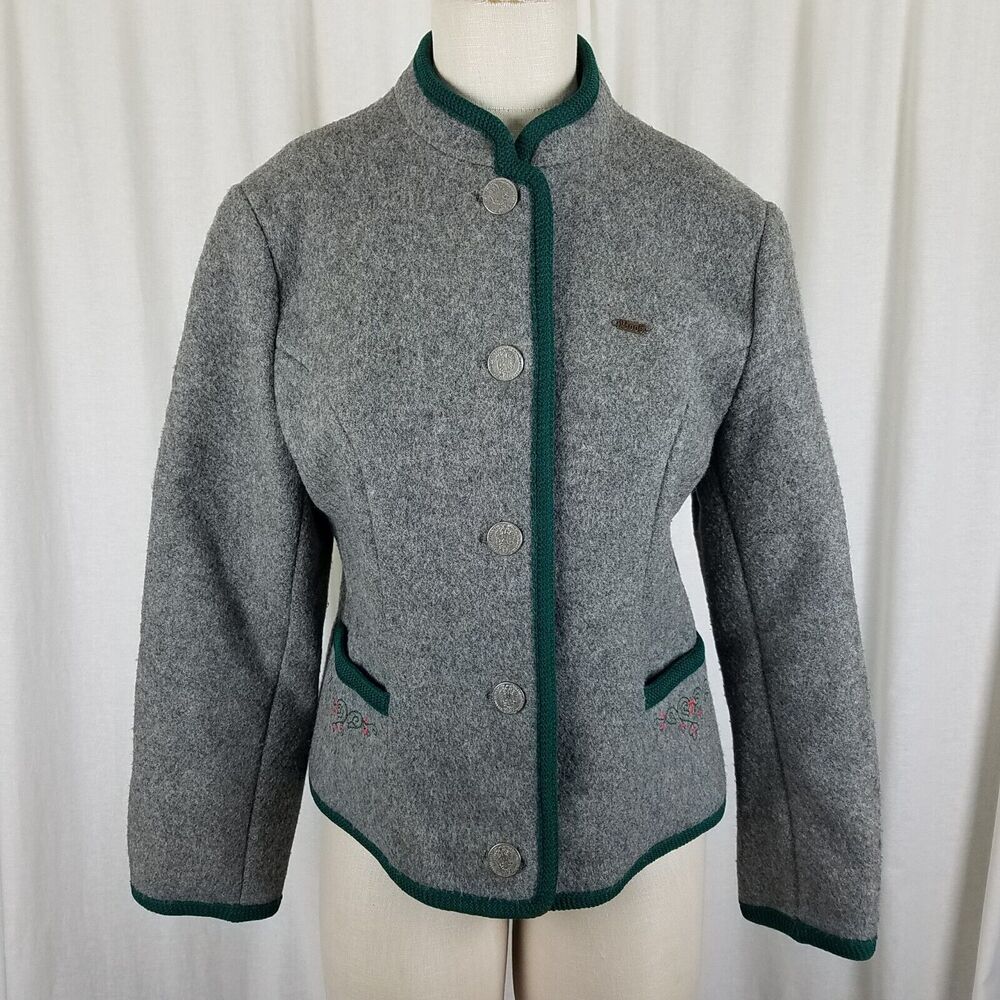 Vintage Boos Austrian Style Nordic Felted Boiled Wool Jacket Cardigan Womens 42